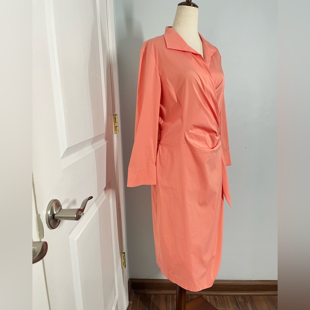 Lafayette 148 New York Reva cotton stretchy wrap shirt dress in coral - Picture 8 of 12